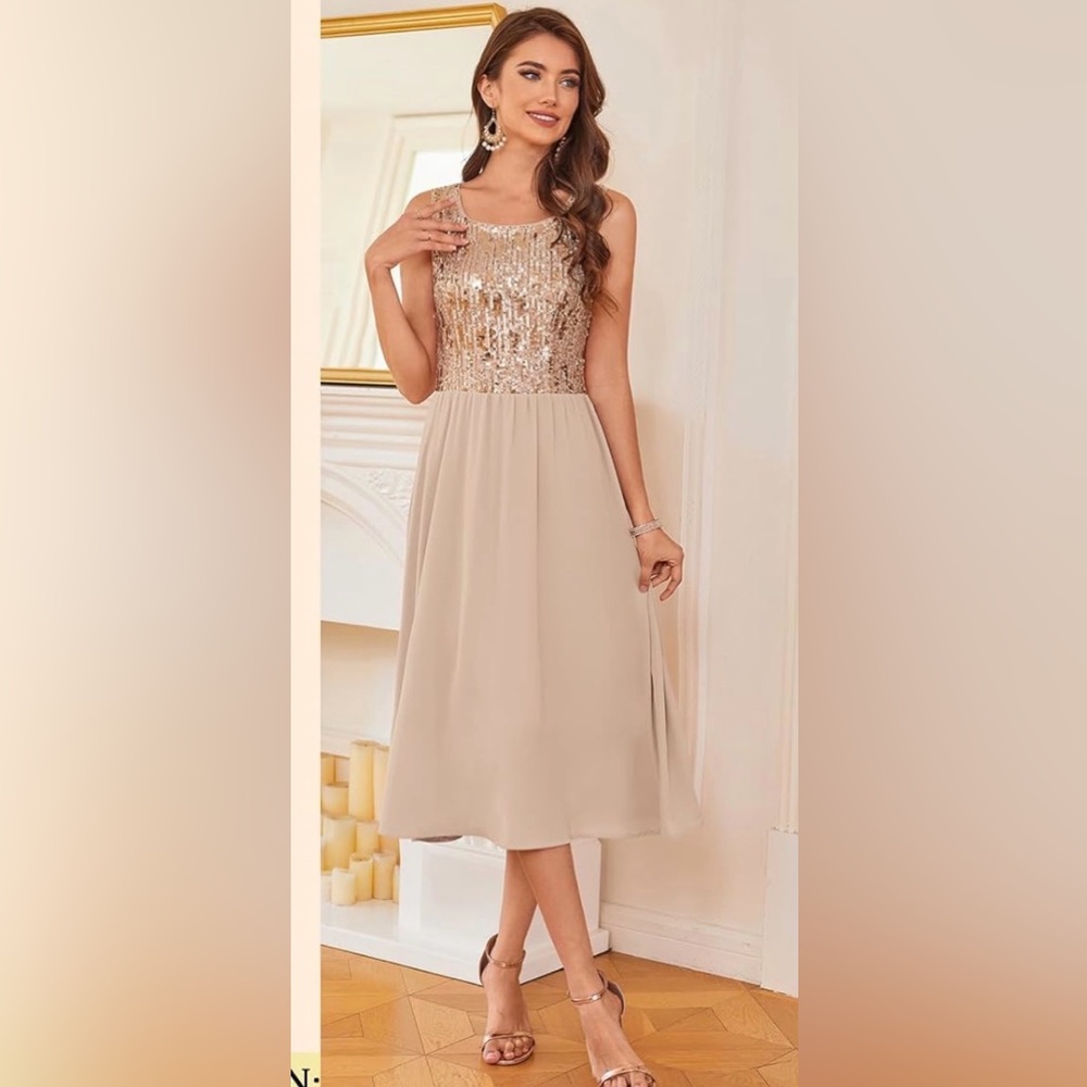 GRACE KARIN Wedding Guest Mother of The Bride Formal Sequin Dress Tea Length2025